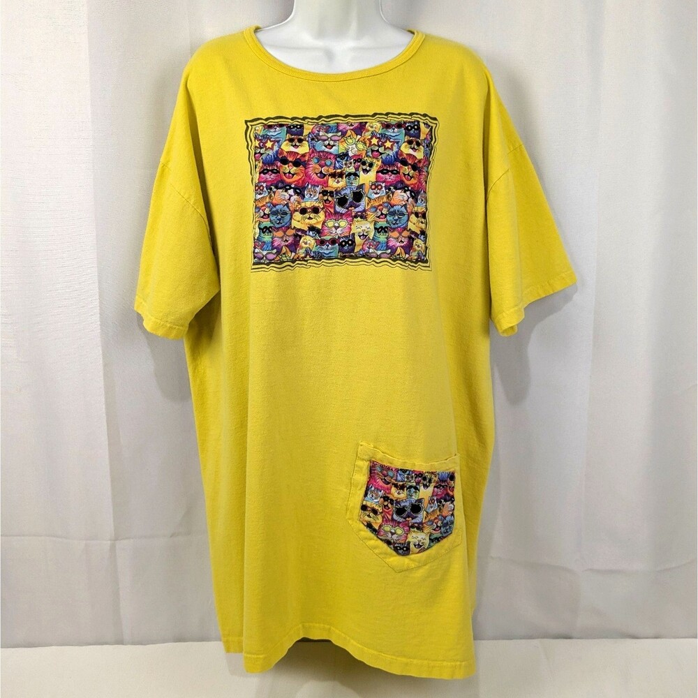 Vintage 90s Rainbow Cat Lady Colorful T-Shirt One Size Cover Up Made in USA